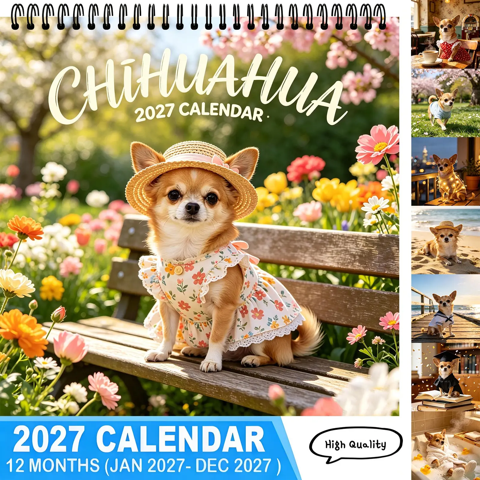 2027 Chihuahua Spiral Wall Calendar, 12 Months Jan-Dec 2027, High Quality Cute Pet Dog Art Print, Hanging Monthly Planner for Home Office Decor, Unique Chihuahua Lover Gift,Cute Puppy Calendar