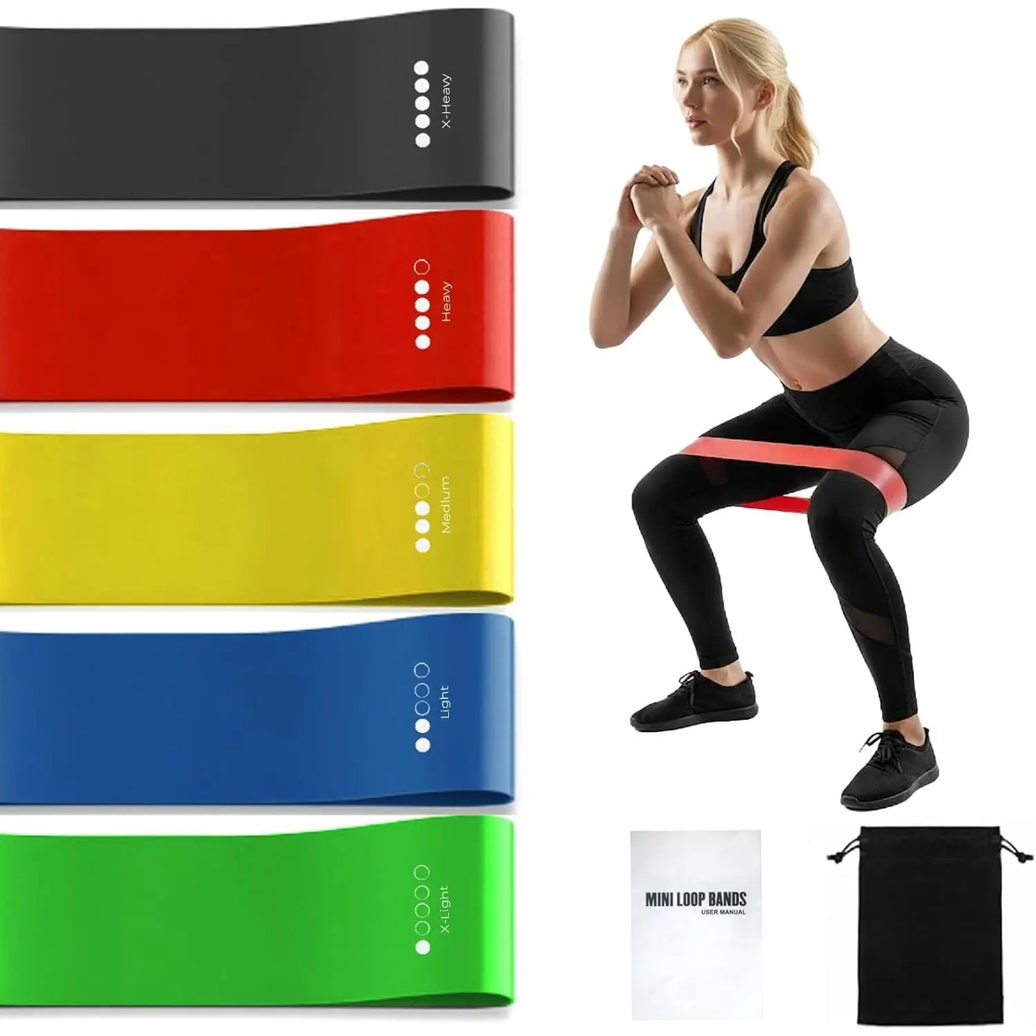 Resistance Bands for Working Out Exercise Loop Bands Workout Bands Set for Men Women  Stretching, Pilates Yoga Physical ,  Glute Arm Exercise Kit, Set of 5