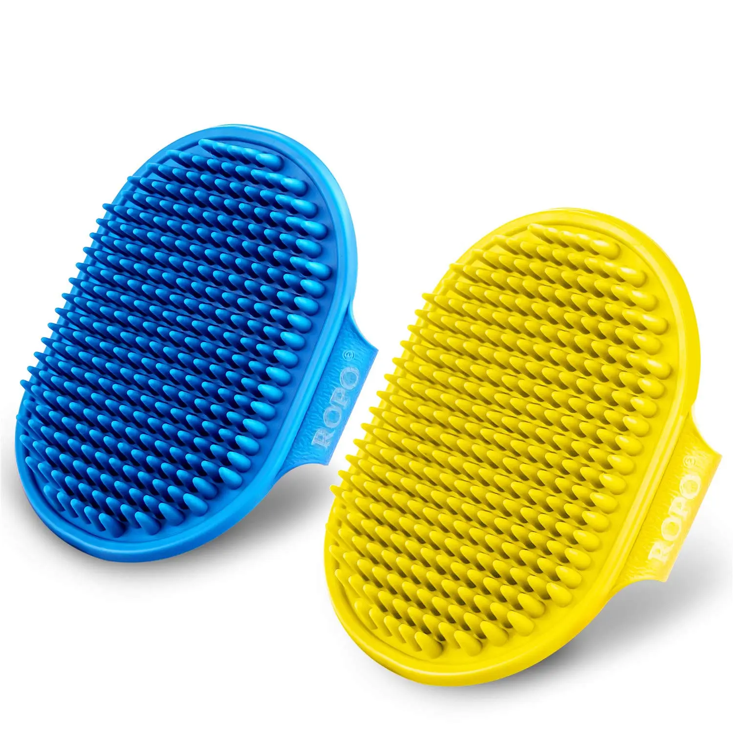 Dog Grooming Bathing Brush Set (2 Brushes, Compact Pack) - TPR Rubber, 360-Degree Rotating Head, Adjustable Ring Handle, Soothing Massage Tool for Long/Short Haired Dogs & Cats