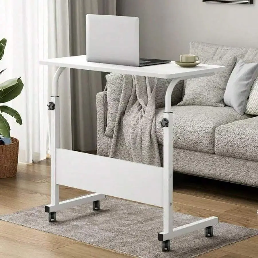 31.5inches Adjustable Mobile Bed Table Portable Computer Stand Desks With Wheels, White