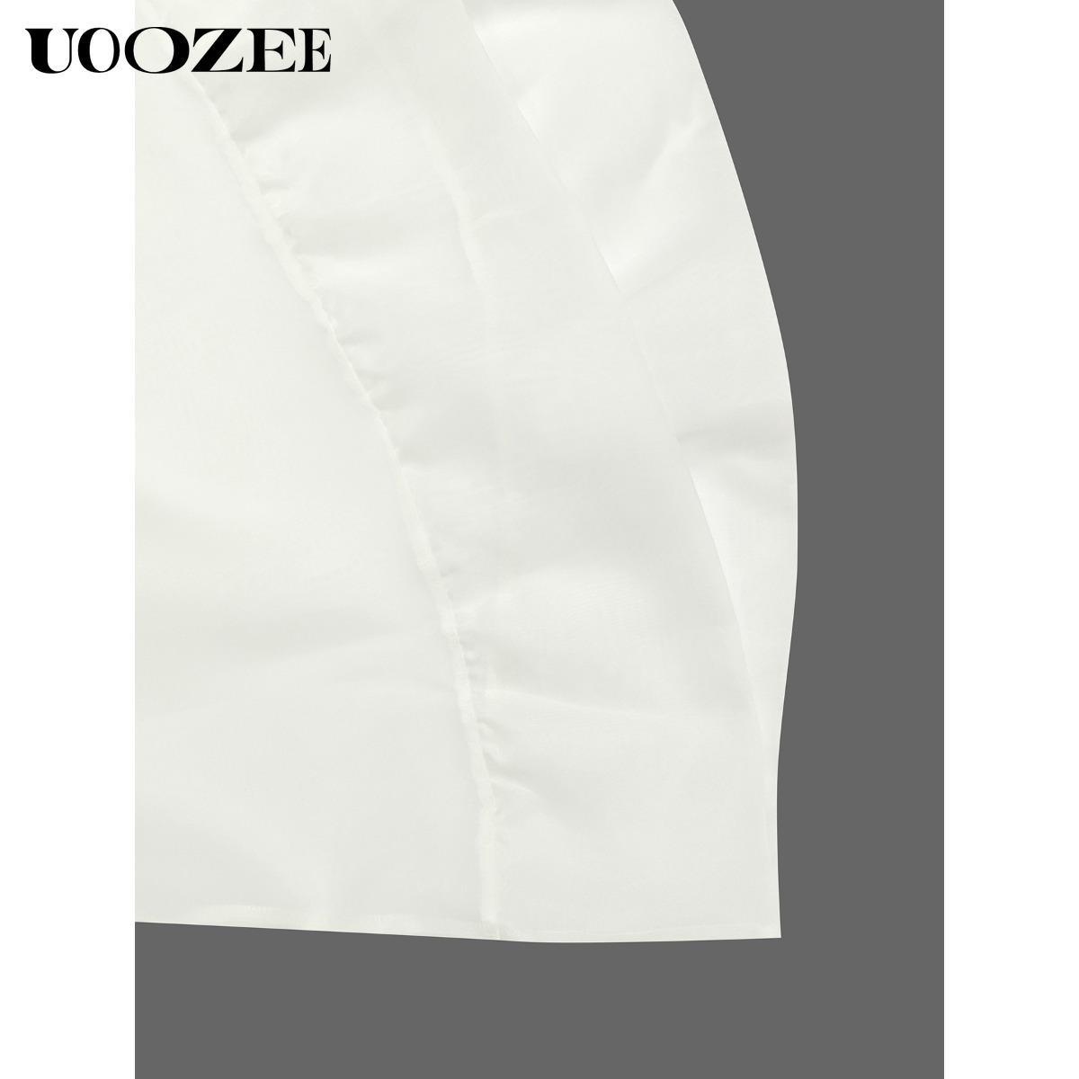 UOOZEE Women's White Off-Shoulder Mini Dress, Cascade Ruffle Sleeves High-Low Hem Pleated Party Dress New Stylish Flowy Dress(Sizing Runs Small - Check Size Guide or Order Larger)