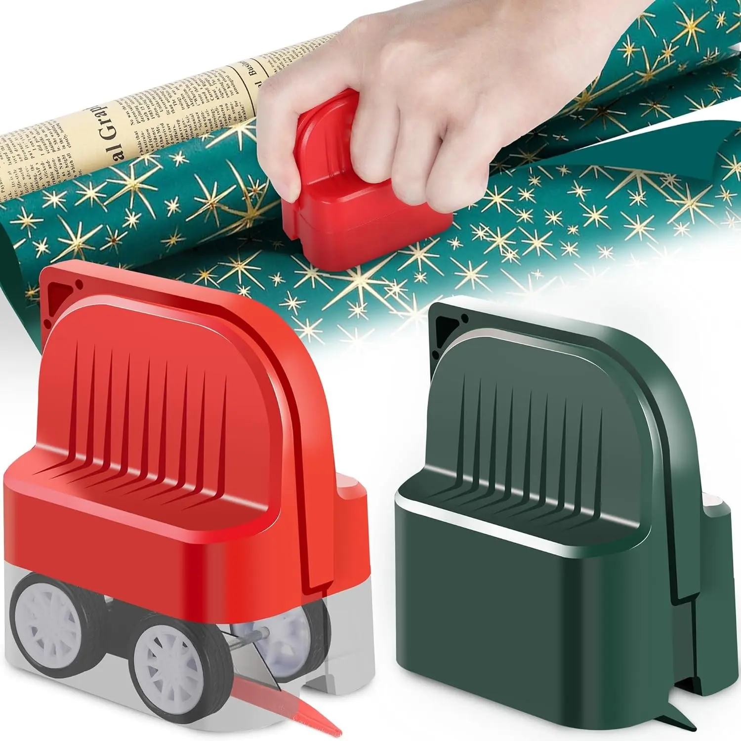 Christmas Wrapping Paper Cutter - 2 Pack (Double Pack) Wrapping Tool for Standard Size Roll Form Gift Wrapping, Delivers Precise Cuts (Black & Red)