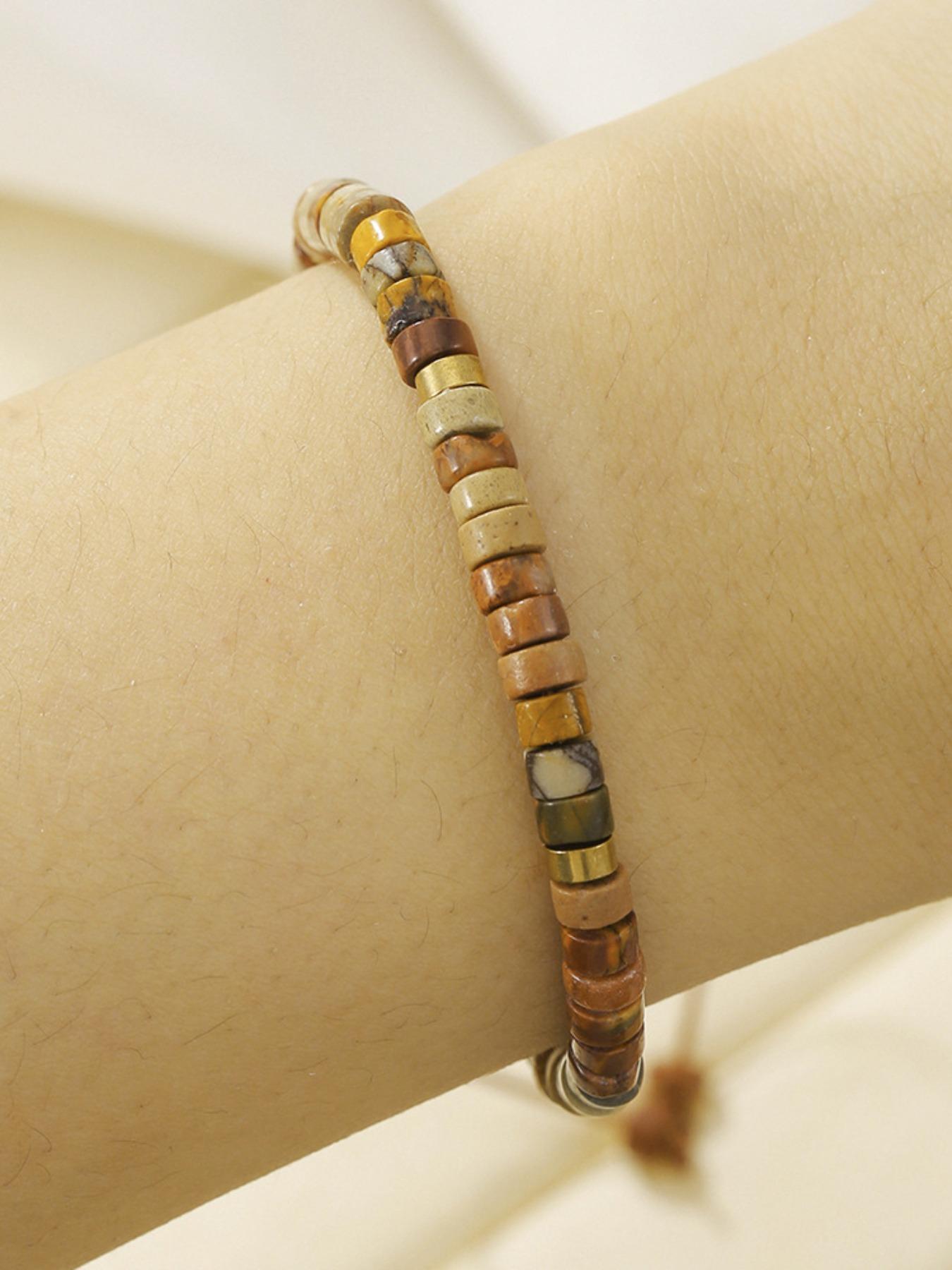 Boho Style Beaded Bracelet with Encouragement Card, Solstice Gemstone Bracelet, Fashion Drawstring Bracelet for Women & Girls, Trendy All-match & Exquisite for Birthday Gift