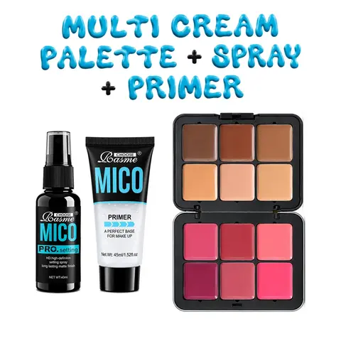 12-Shade Multi-Use Cream Makeup Palette Set, Cream Blush Contour and Concealer Kit with Face Primer and Long-Lasting Setting Spray, Beauty Sets