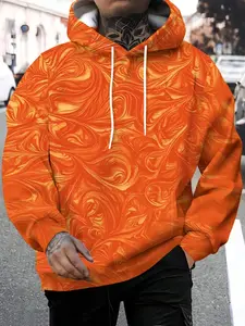 Warm Gold Liquid Flow Ripple Digital Print Hoodie, High-End Abstract Oil Painting Style, Casual Long Sleeve Top for All Seasons
