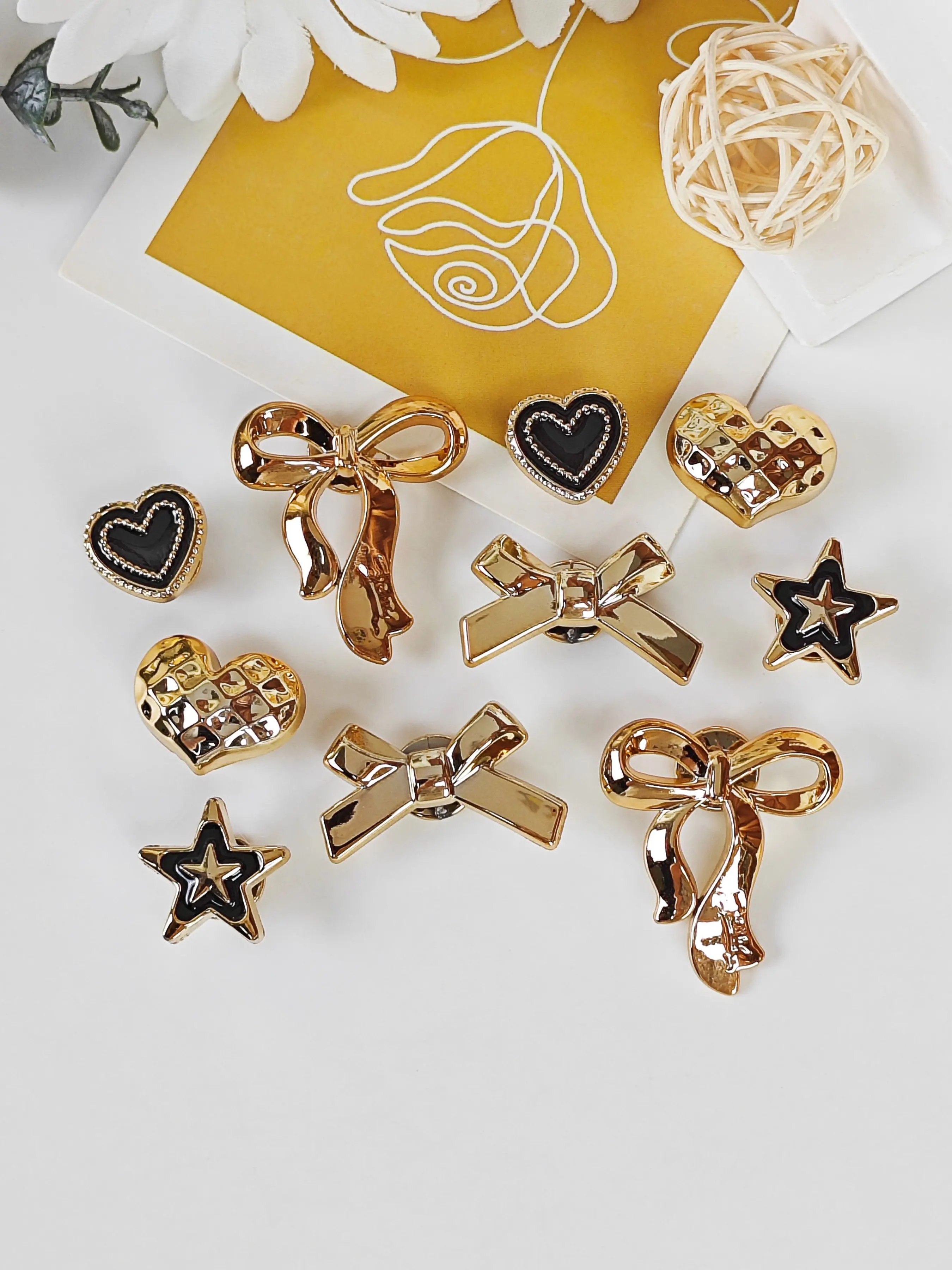 10pcs DIY Shoe Decorations, Bow, Heart, Star Charms, Lightweight Non-Metal, Y2K Fashion, Unisex, Eva Sandals, Flip Flops, Holiday Gift, Shoe Charm Set
