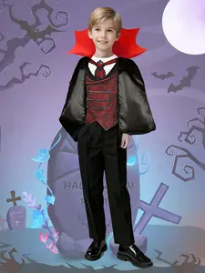 Colorblock Vest with Glossy Cape, High Neck Lining, Gothic Dark Style, Perfect for Halloween Party, Theme Events, Cosplay