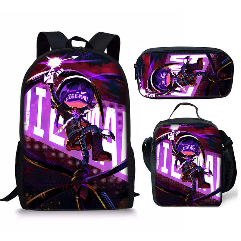 Durable Water Resistant 3-Piece Backpack Set for Teens, Multiple Styles Murder Drones Uzi N V Anime Robot Character Print School Backpack with Lunch Bag and Pencil Case