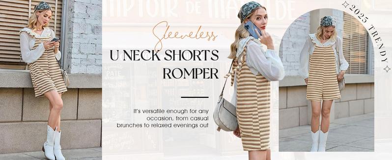 PASLTER Womens Summer Casual Sleeveless Romper Loose Striped Tied Shorts Overalls Jumpsuit with Pockets 2025 Clothes