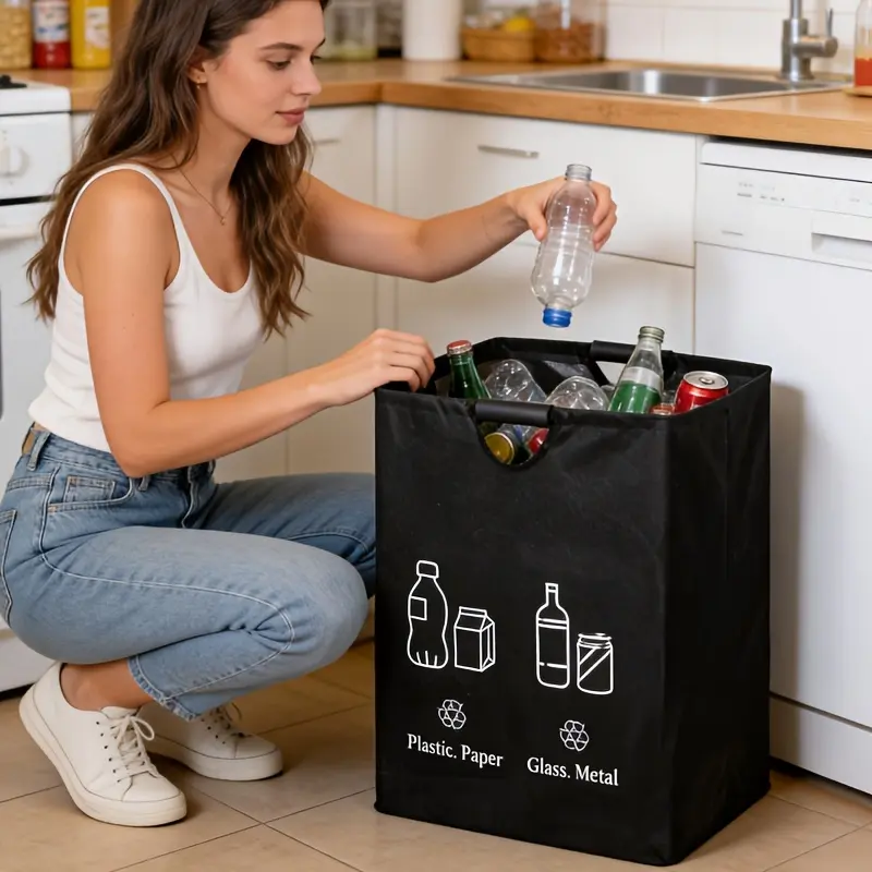 Collapsible Kitchen Trash Bin, Large Capacity Bottle Recycling Bin With Soft Handle, Foldable Storage Waste Sorting Bag, Holds Up To 60 Bottles, Portable Space Saving Waste Organizer For Home Kitchen Office Sundry Waste Collection