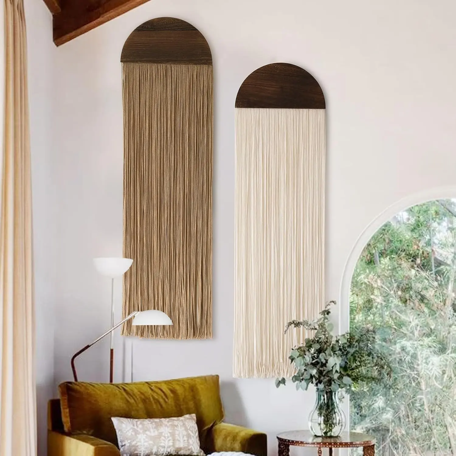 2 Pcs Handmade Macrame Wall Hanging Boho Wall Decor, Macrame Art Tapestry Wedding Macrame Backdrop 13.7" W x 51" L for Living Room Bedroom Headboard Decor
