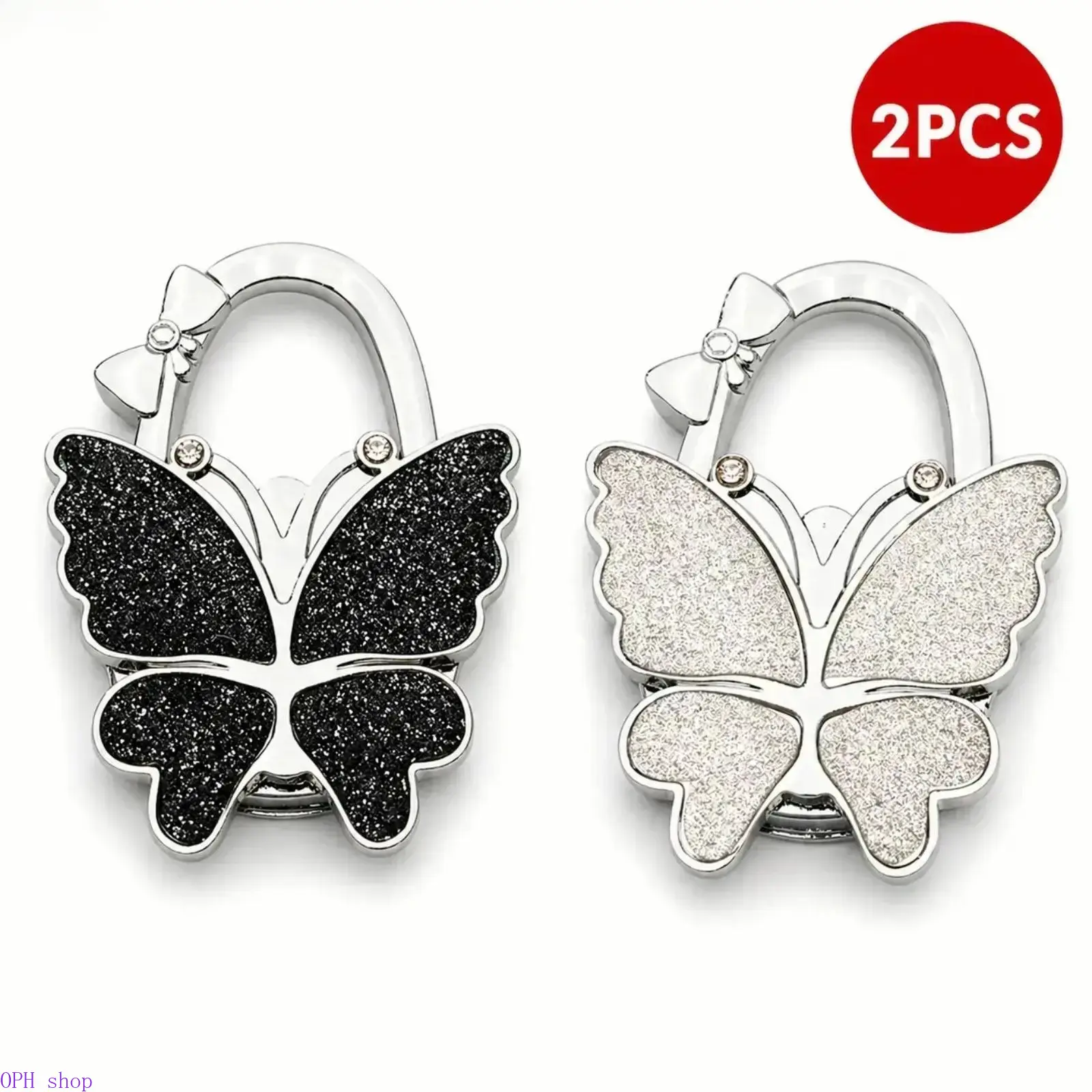 Purse Hook Set Pair, Foldable Polyester Butterfly Hanger for Women's Handbags, Portable Anti-Theft Desk Accessory for Travel