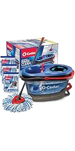 O-Cedar RinseClean Spin Mop & Bucket System + 2 Extra Mop Heads| Clean with Clean Water | Removes 99% of Bacteria