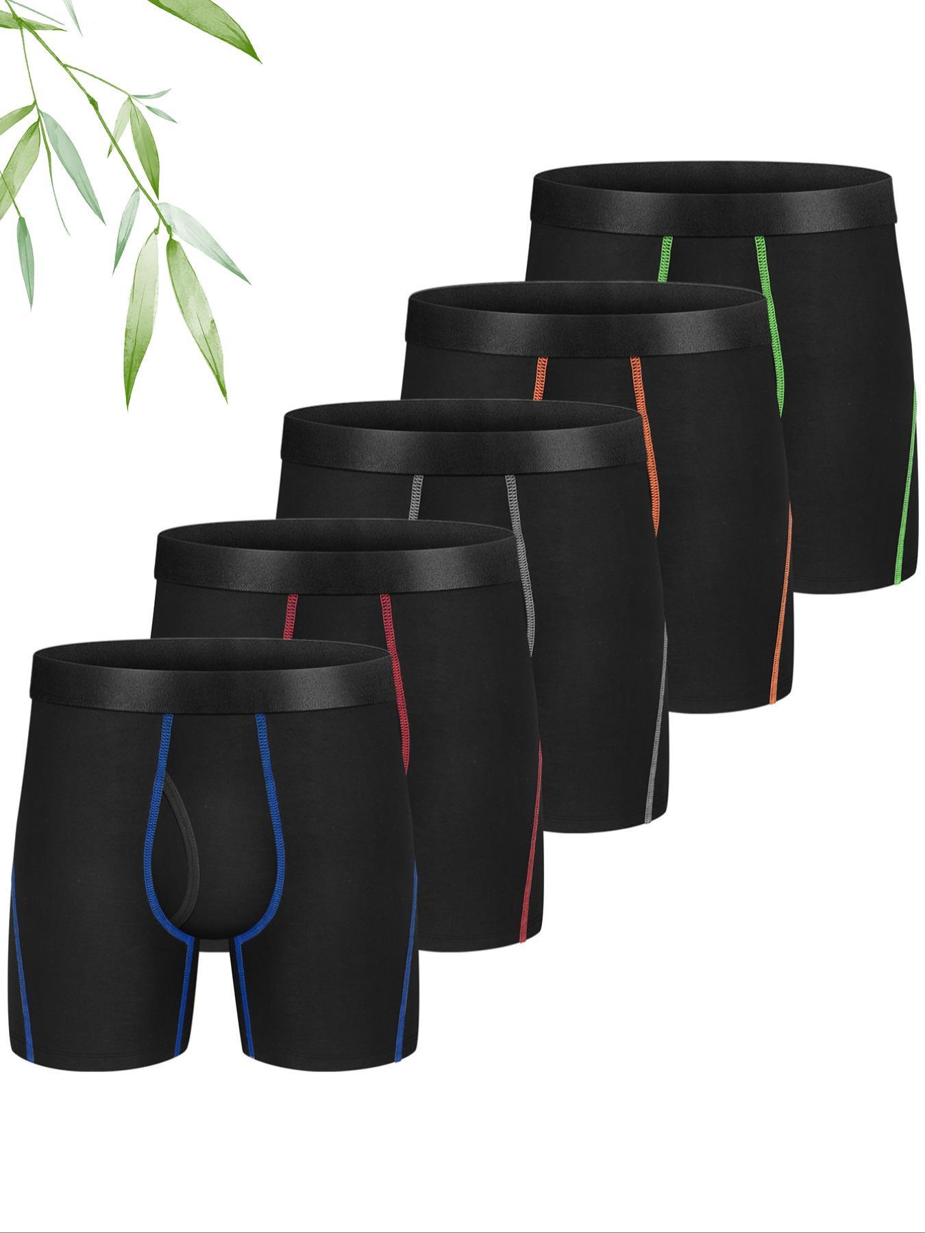Men's 5pcs Viscose Letter Print Boxer Brief with Fly, Breathable Comfy Underwear for Daily Wear, Soft Underwear for All Season, All Season Briefs
