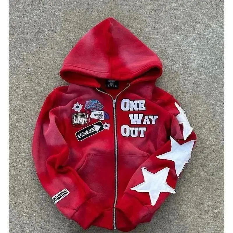 Retro punk style oversized printed hooded sweatshirts for men and women, unisex casual long-sleeved sports jackets, featuring Harajuku hip-hop street patterns and zipper designs, casual streetwear.