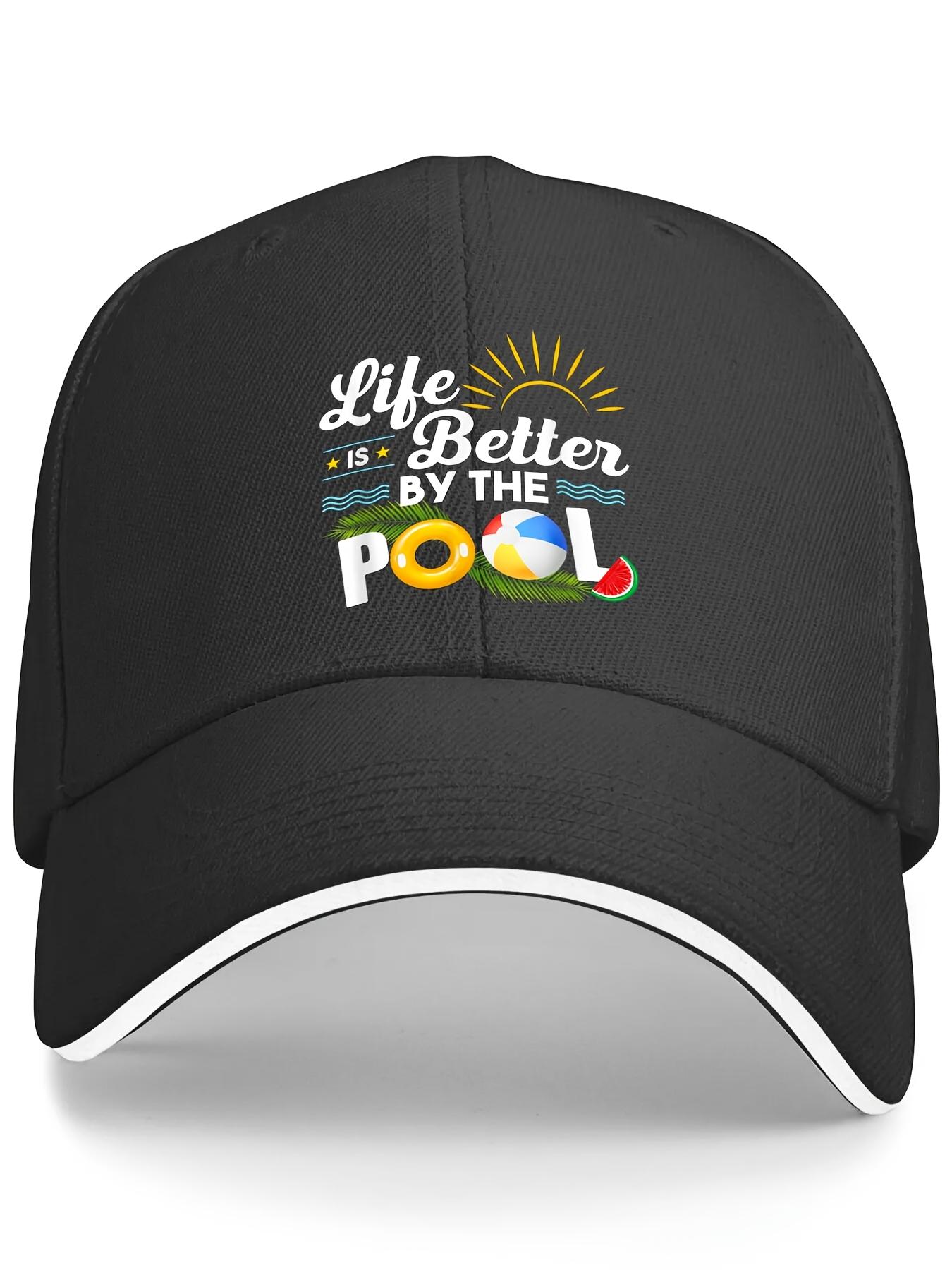 1pc Men'S Life Is Better at The Pool Summer Vacation Summer Sandwich Baseball Cap Adjustable Breathable Casual Hat Spring/Summer/Autumn/Winter Hat Christmas Gift