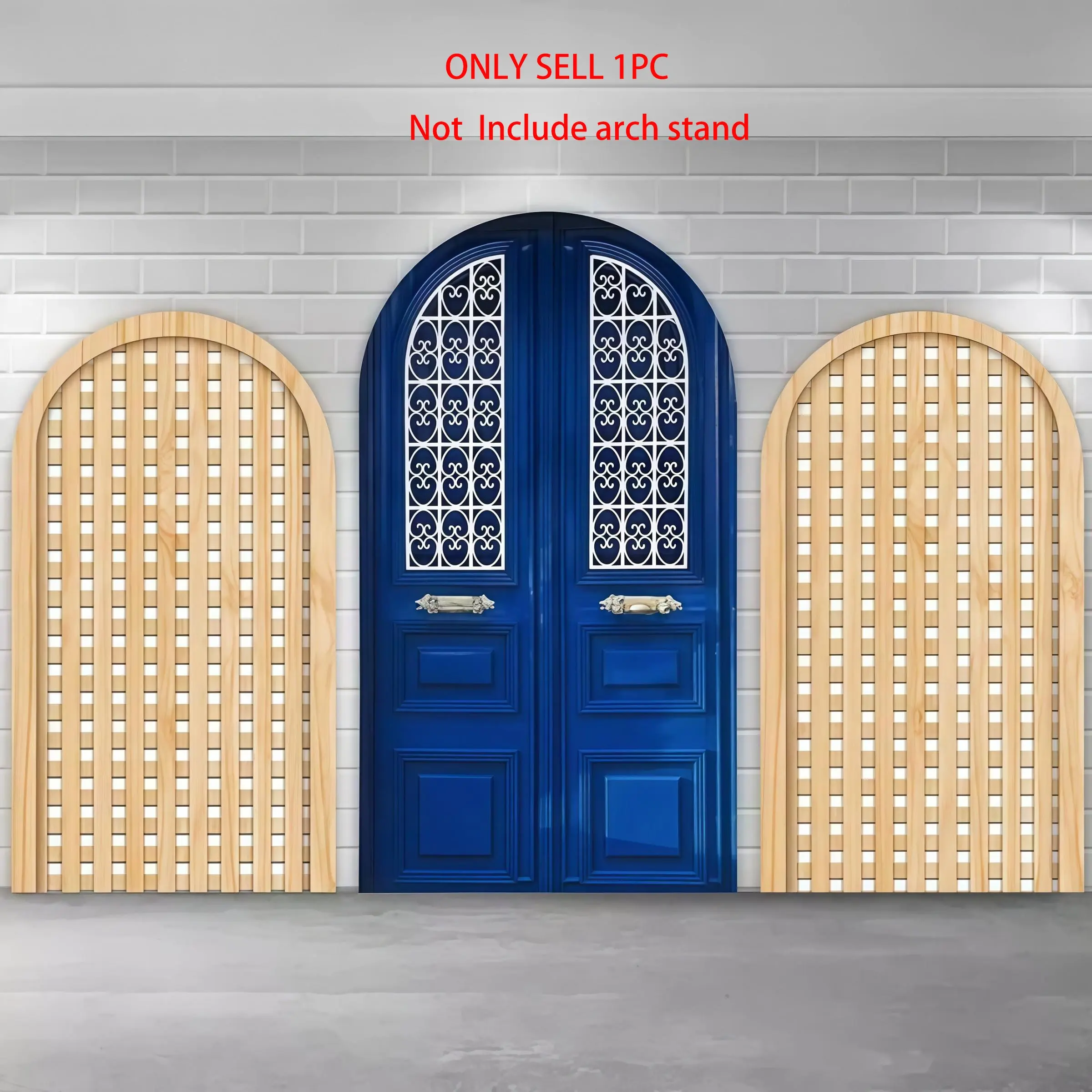 European Villa Style Arch Covers Backdrop– Blue Door & Wood Lattice Design, Perfect for Wedding, Bridal Shower & Themed Event Photo Backdrop