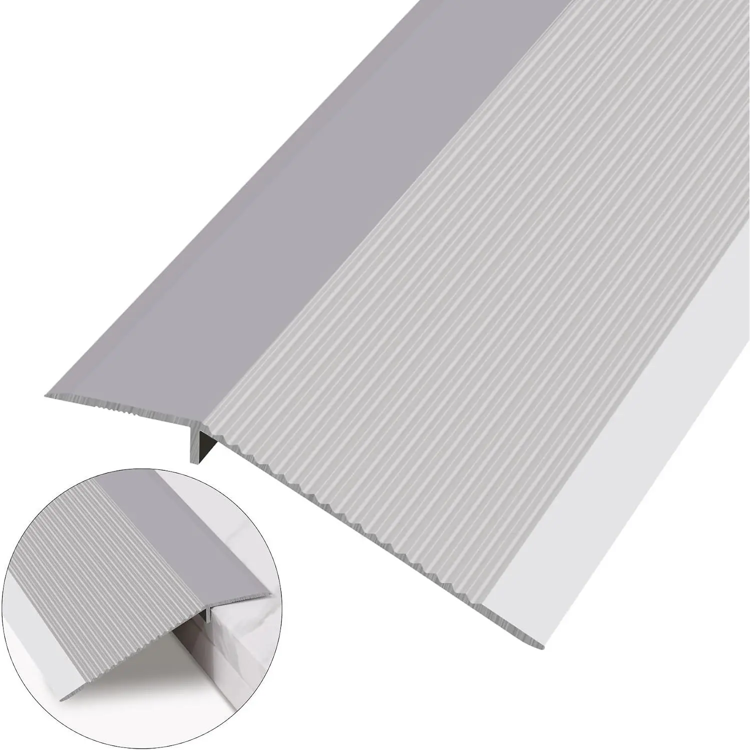Aluminum Floor Transition Strip, Threshold Reducer for Doorway Ramp Tiles Laminate Planks, Bridge The Height Gap Between 0.3-1.6 inches (2.9 ft x 3.9 in, Matte Silver)