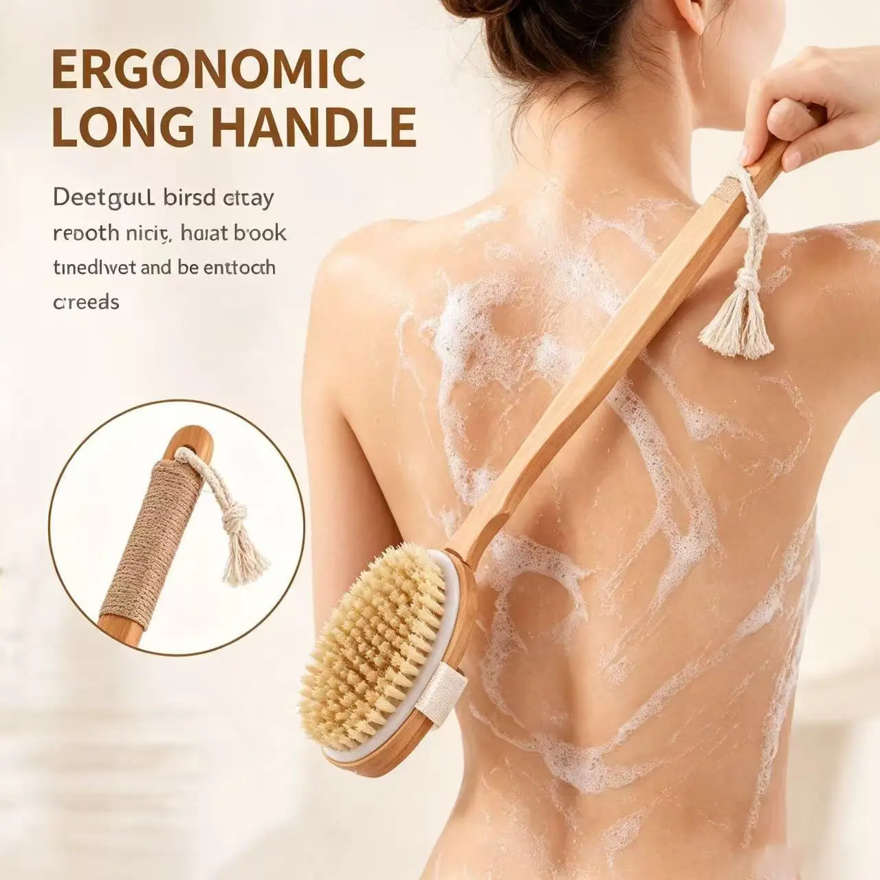 4-Piece Dry Brush Set, Natural Bristle Body Brush, Exfoliating Bath Brush, Lymph Drainage, Circulation, Smooth Skin, Reduce Cellulite, Clean Pores
