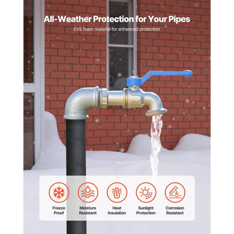 VEVOR Pipe Insulation Wrap, 14 FTx 2-inch Pipe Insulation Foam Tape, Self-Adhesive Water Pipes Insulated Foam Wrap for Winter Freeze Protection, Heat Cold Resistant for Outdoor Indoor Use