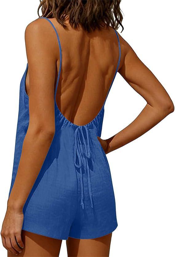 2026 New Women's One-Piece Pants Casual Sleeveless Tank Top Short Skirt Overalls with Narrow Straps and Pockets