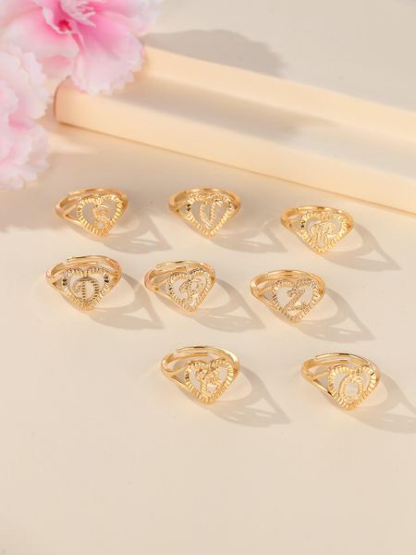 Fashion Heart Shaped Hollow Out Letter Design Cuff Ring, Texture Metal Decor Ring, Fashion Accessories For Women & Girls