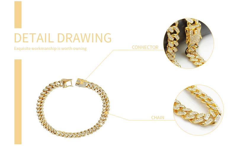 Bling Rhinestone Cuban Link Dog Collar Sparkly Diamond Metal Pet Collar for Small Medium Large Dogs Cats All Sizes Gold Chain Collars with Rhinestone Elegant Durable Design