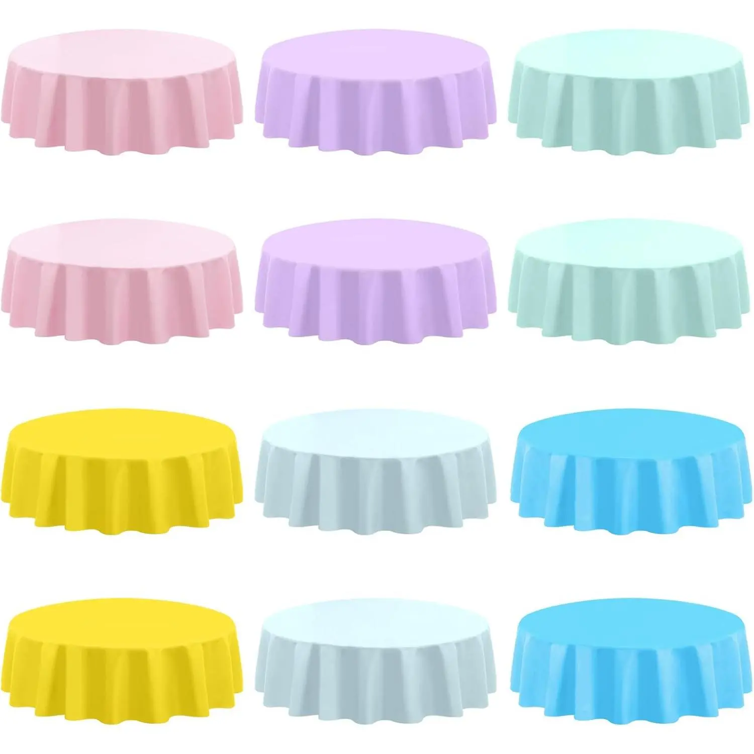 12 count Round Easter Tablecloths, Plastic Pastel Color Table Cloths Plastic Disposable Tablecloth Pastel Table Cover for Spring Easter Birthday  Shower Wedding Girls Birthday Party Decorations