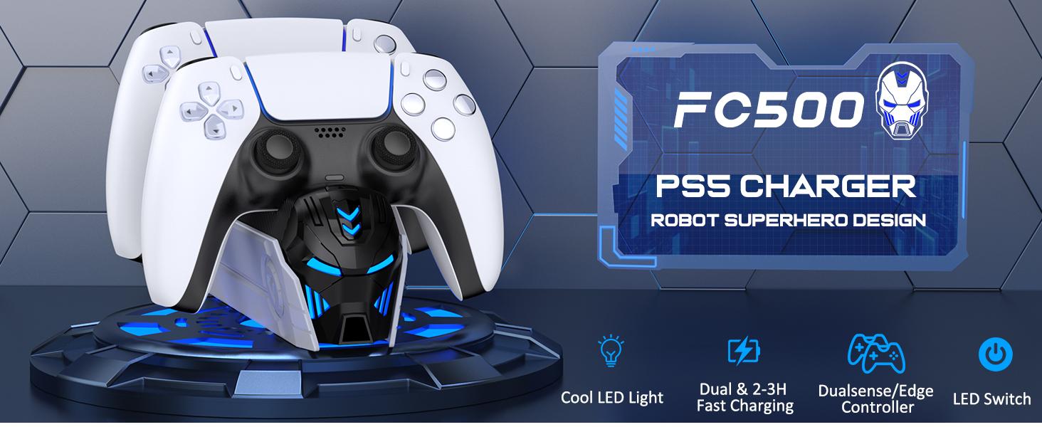 BEBONCOOL PS5 Controller Charger Station for Playstation 5 Dualsense Controllers: Fast PS5 Dual Controller Stand Charger Dock-LED PS5 Controller Charging Station Accessories for Playstation 5 Storage Kit