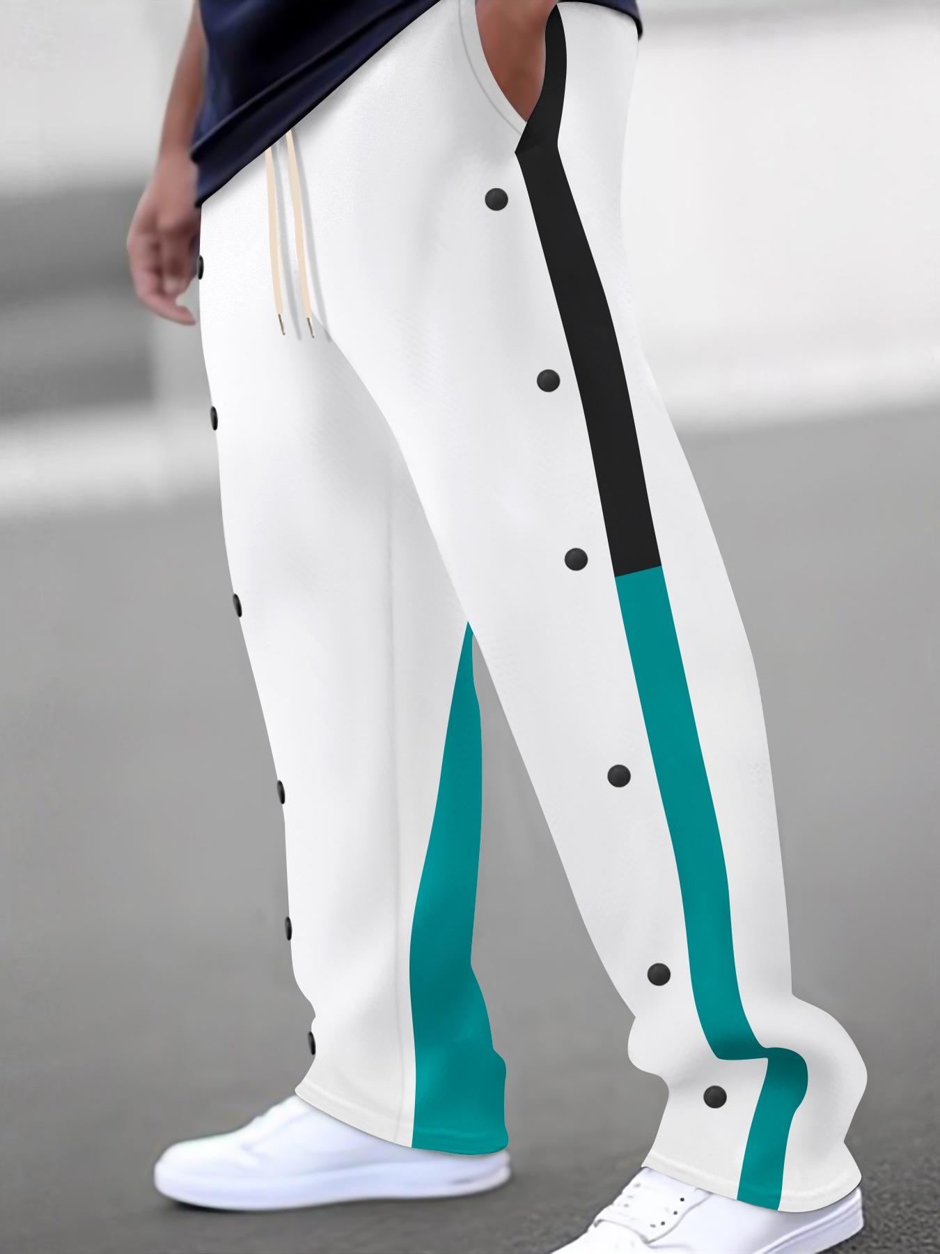 Men's Colorblock Drawstring Waist Pants, Regular Fit Casual Comfy Pocket Trousers for Daily Wear, Men's All-Match Trousers for All Seasons, Colorblock Sweatpants