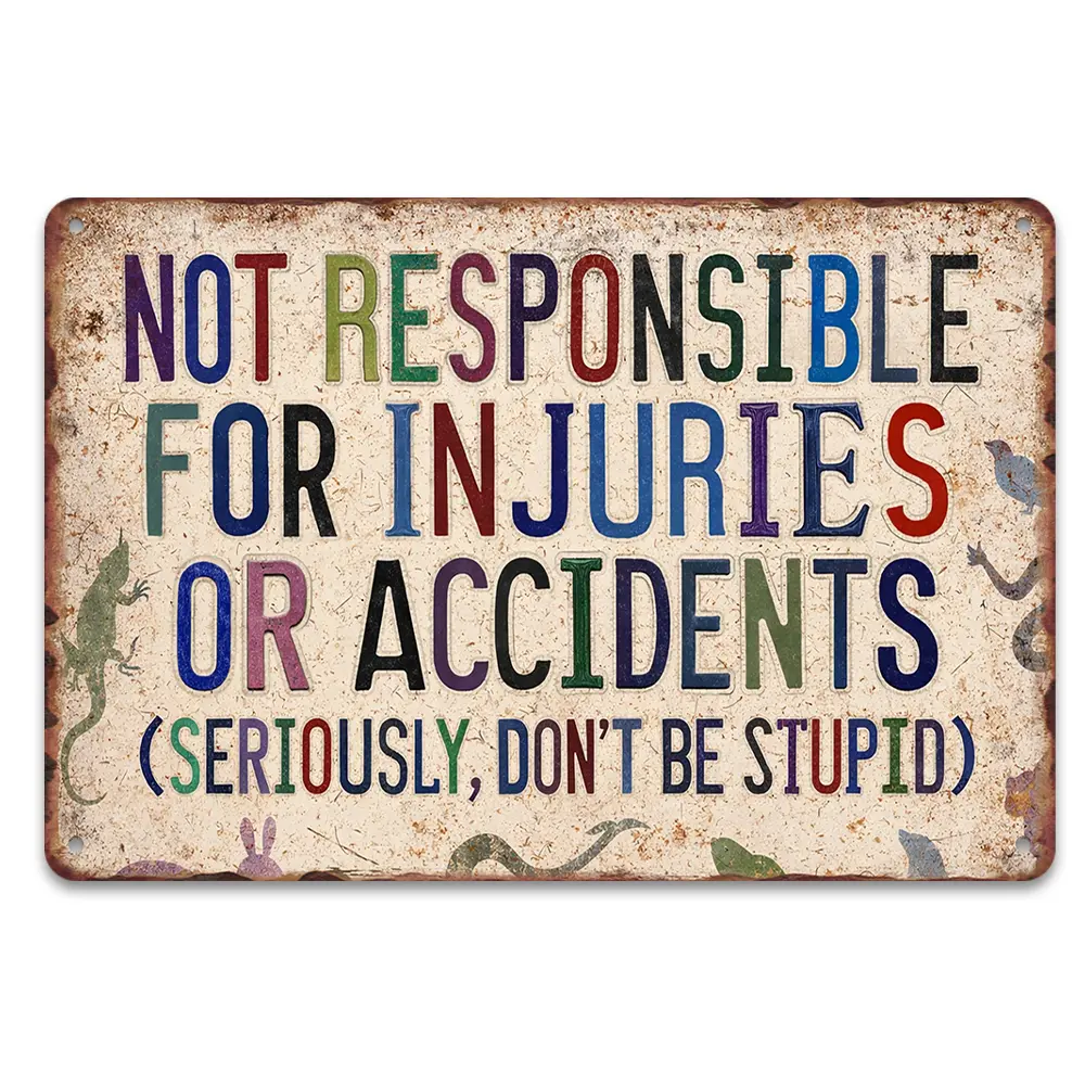8x12in Rust-Proof Waterproof Aluminum Funny Warning Metal Sign Decor - Multi-Color Distressed Vintage, "Not Responsible For Injuries" Viral Design, Outdoor Wall Mounting Plaque, Backyard Decor Gift for Wildlife Enthusiasts with Cutouts Accent, 8X12", Birt