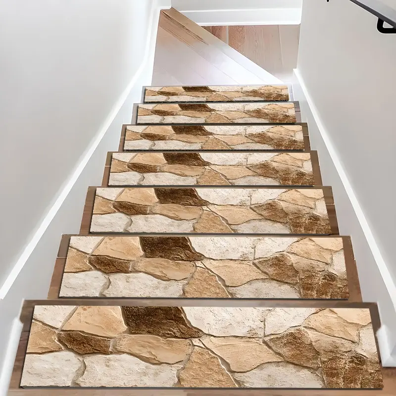 6/8/15pcs Rustic Natural Stone Slate Texture Diatom Mud Stair Treads, Super Absorbent Non Slip Carpet Mats for Wood Steps, Quick Drying Moisture Wicking Stair Runners, Anti Slip Washable Rugs for Dogs Kids Elderly
