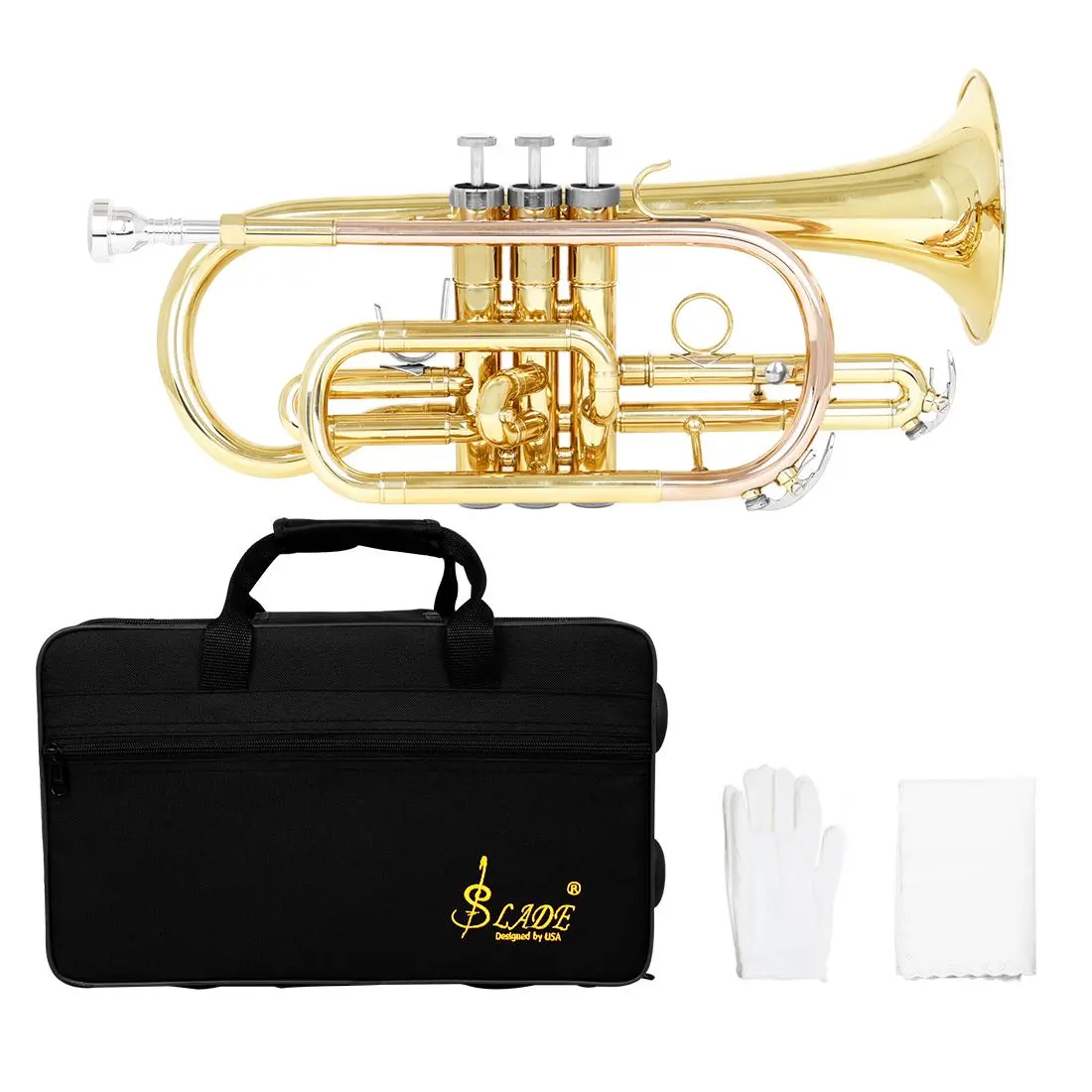 SLADE cornet B-flat brass tone changer phosphor copper color (cloth box) brass instrument with mouth piece & Gloves & Cleaning cloth & Brush & Strap & case, musical instrument for beginners.
