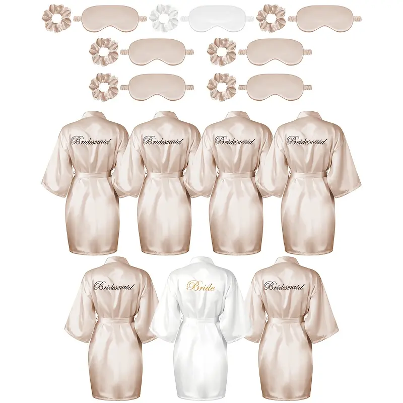 7pcs Bridesmaid Robe Sets Bride Satin Robes Bridal Party Robes with Sleeping Eye Mask And Elastic Headband Sets