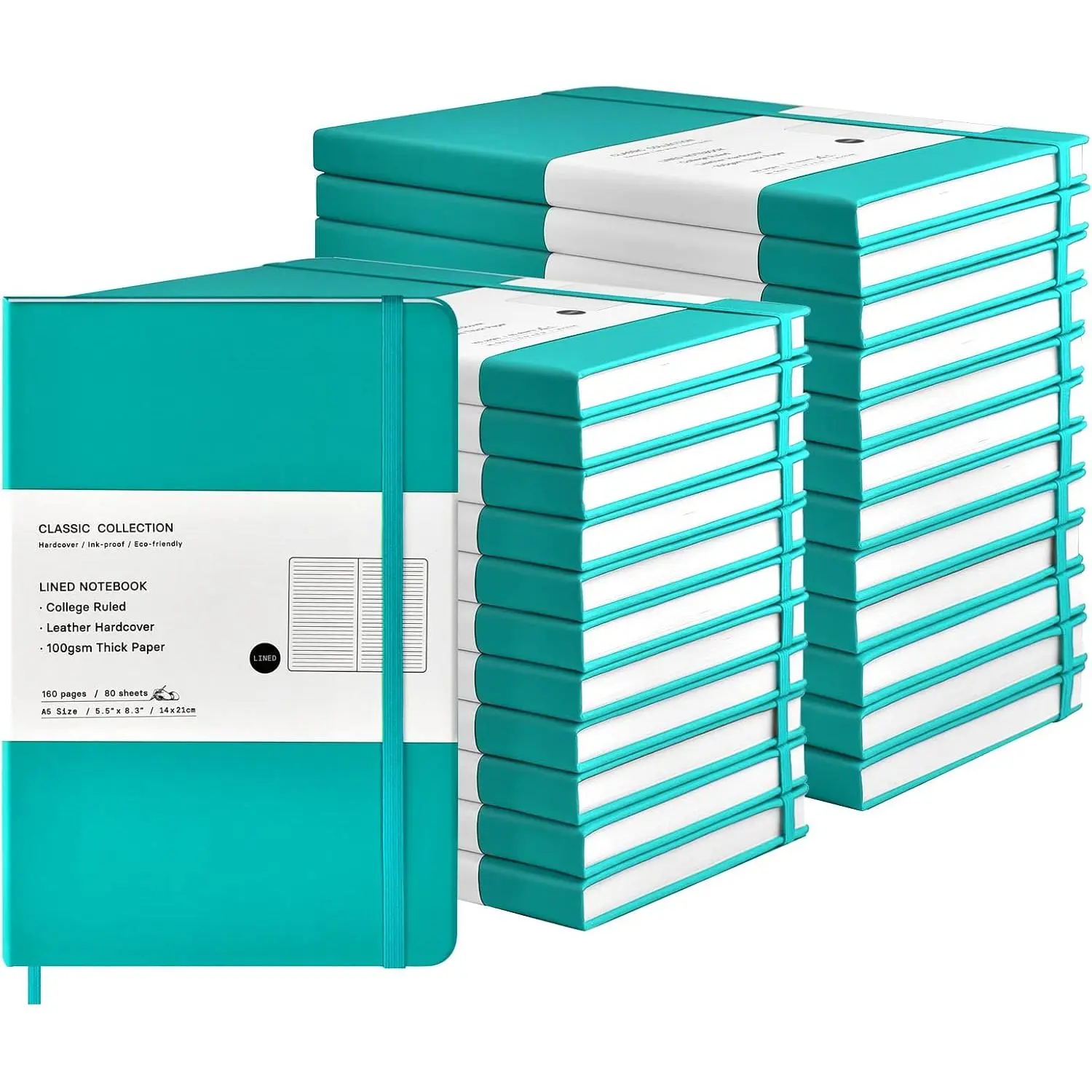 24 Pack A5 Journal Notebooks Bulk, 160 Pages, 100GSM Thick Paper, 8.3 x 5.5 inch Hardcover Lined Leather Journals for Writing Office School Business,Bulk Notebook for Work Men Women (Green)