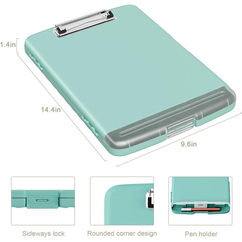 Clipboard with Storage, 8.5 x 11 Organization Box with Pen Holder and A4 Legal Paper Folder, Folio & Side-Opening, Low Profile Clip,for ,Teachers, Size 14 x 9.6 x 1.2 in, Teal