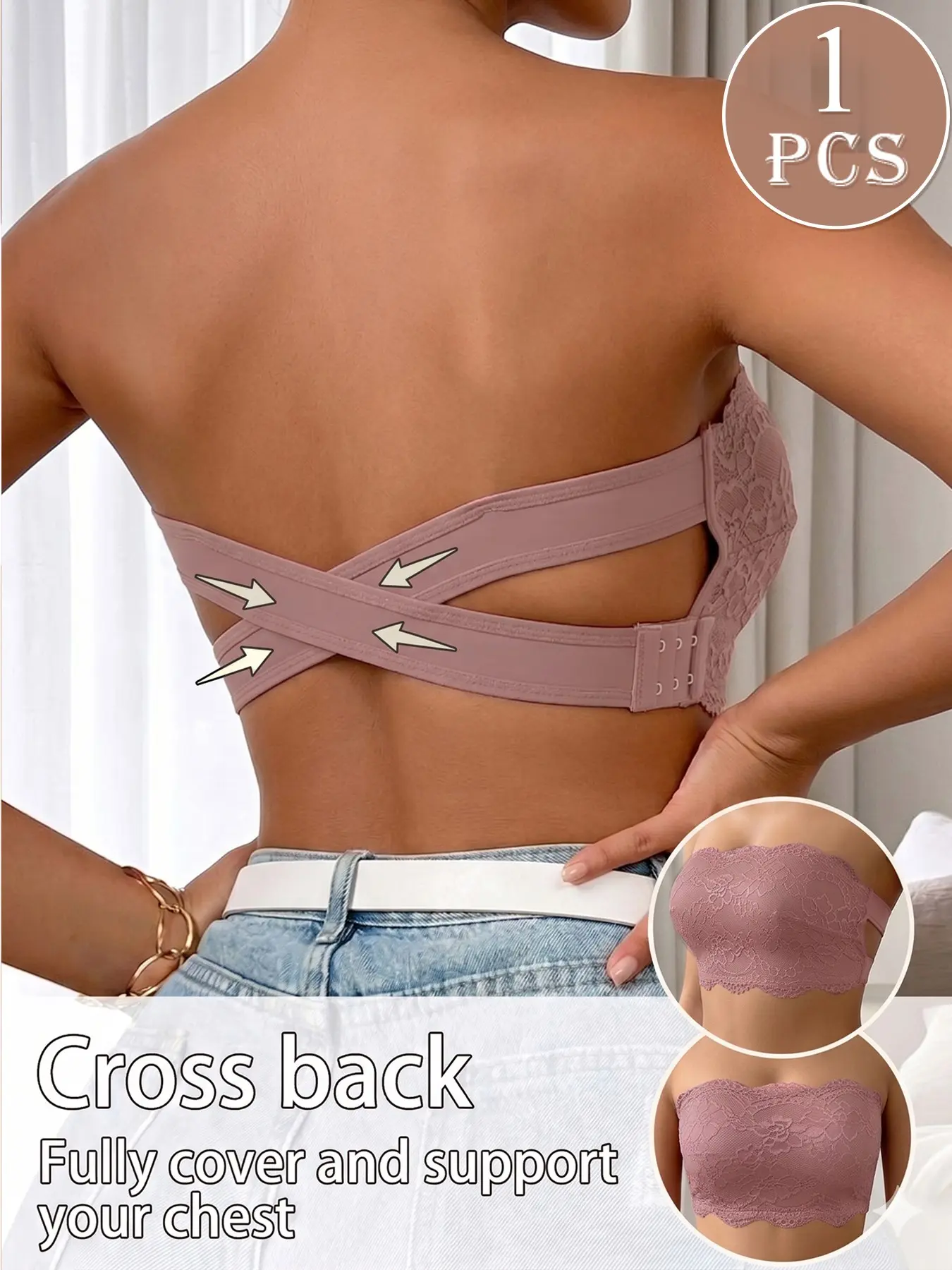 Women's Sexy Lace Strapless Bra Top Summer Thin No-Pad Tube Top Lace Design Sexy Tube Top with Gel Anti-Slip Strip Breathable Summer Bra Suitable for Daily Casual and Date Outfits Lace Wireless Bralette