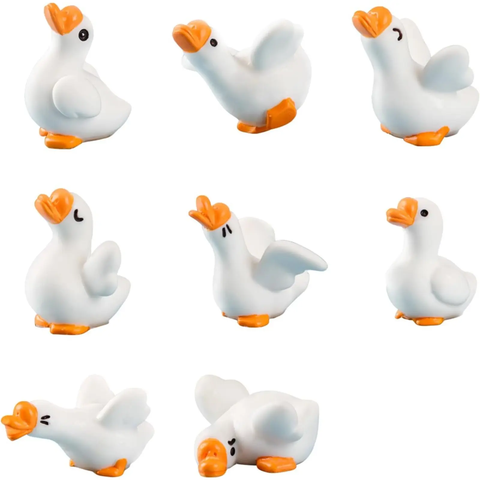 8-Piece Mini Resin Goose Figurines with Adhesive Dots, Funny Desk & Car Dashboard Decor, Cute Tiny Animals for DIY Crafts, Micro Landscape Ornaments