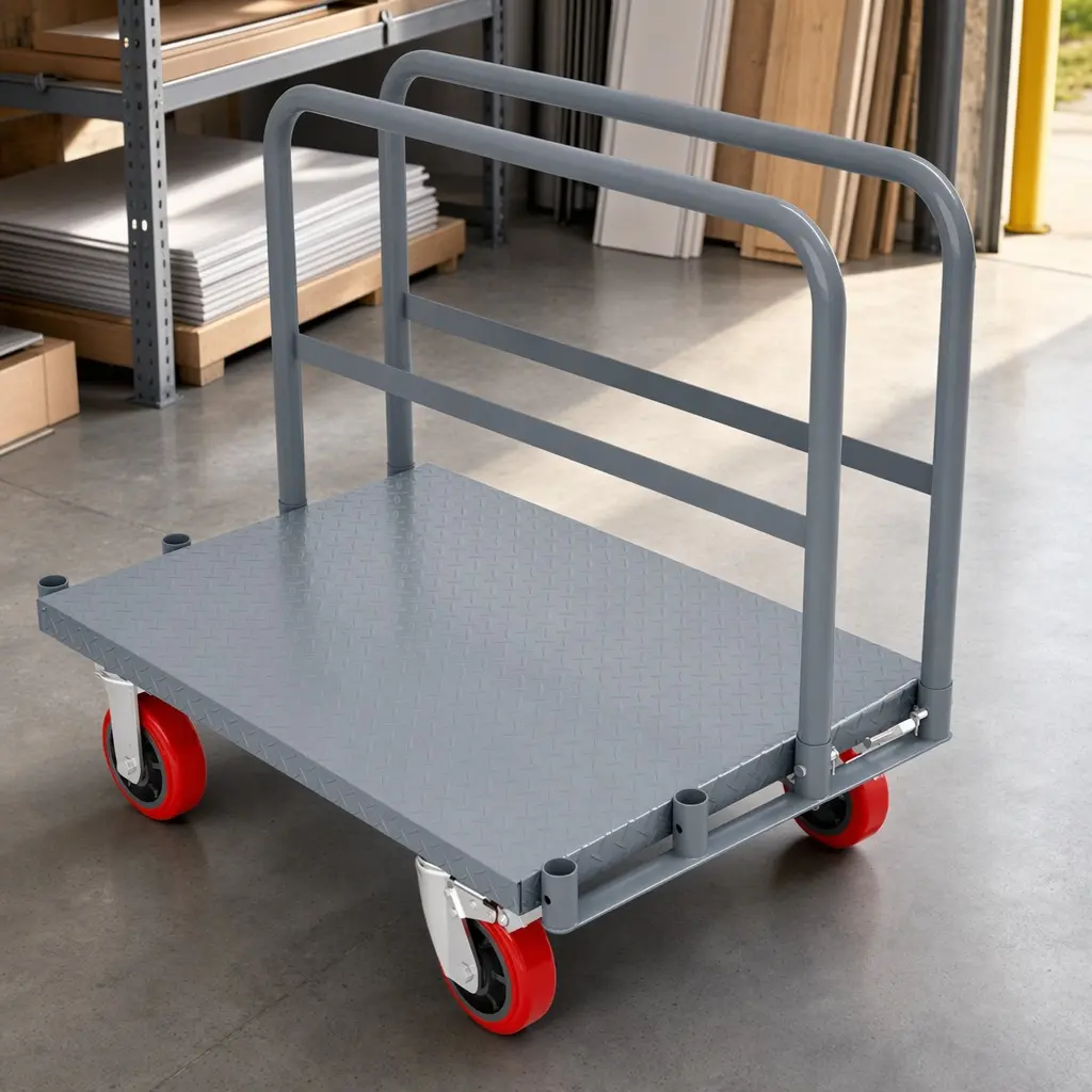 ARCH Heavy Duty Steel Panel Cart 2000lbs Capacity 36x24 Inch Flatbed Platform Truck with 6" Swivel Brake Casters and Handrails for Drywall Lumber Plywood Sheet Material Transport in Warehouse Workshop Garage Construction Jobsite Grey Metal