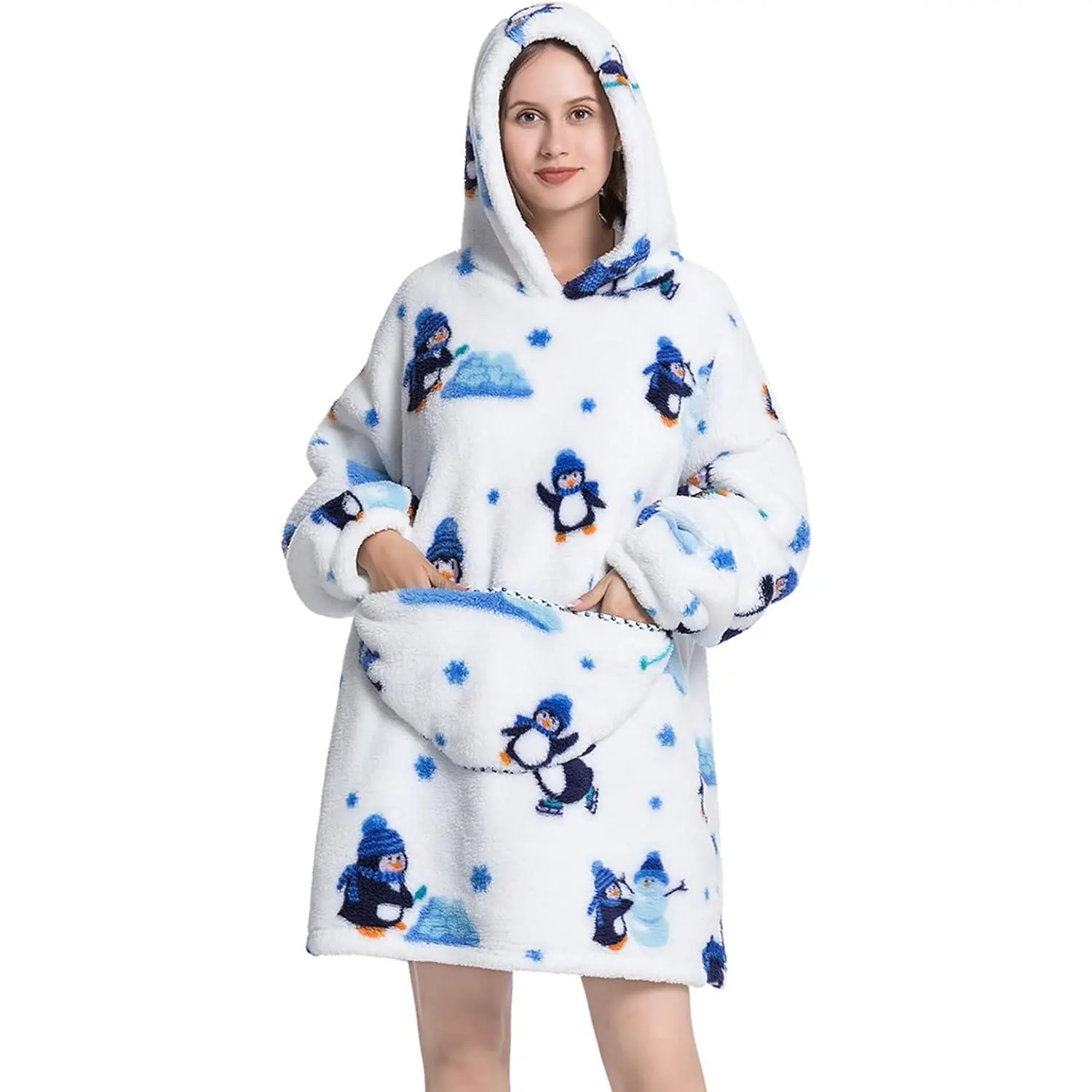 Wearable Blanket Hoodie  Hooded Blanket for Adult Women Super Soft Comfortable Warm Flannel White