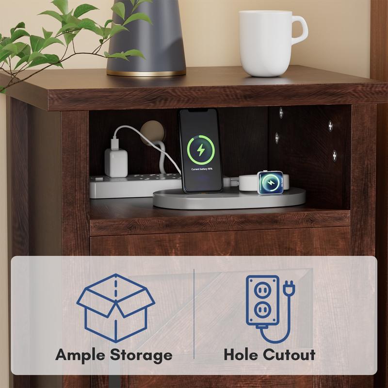 FURMAX Farmhouse Nightstand with Storage Shelves, Nightstand Set of 2