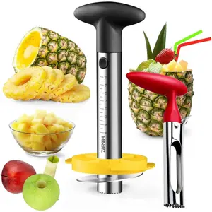 Stainless Steel Pineapple Corer Slicer Cutter Peeler, Easy Pineapple Core Remover with Eye Removal, Black with Measure Marks
