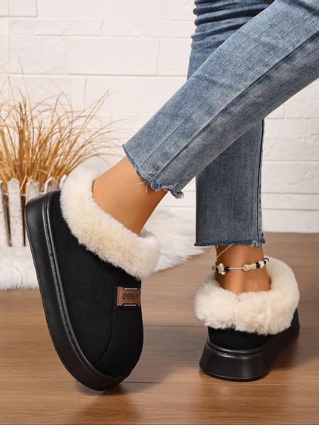 Women's Plus Size Warm Fleece Lined Boots, Casual Fluffy Snow Boots for Fall & Winter, Comfortable Indoor Outdoor Shoes