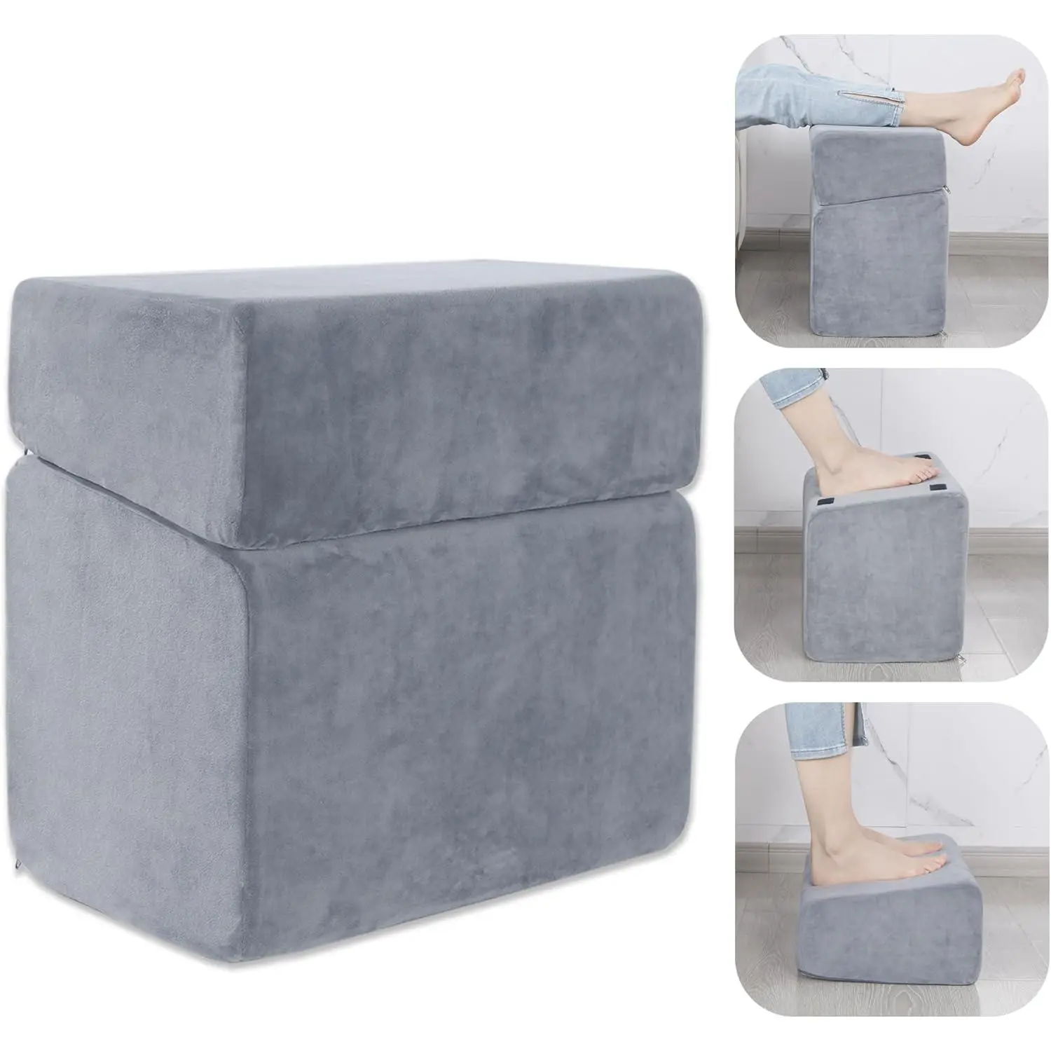 Adjustable Under Desk Foot Rest for Office, High-Density Foam Footrest with 3 Adjustable Heights, Ergonomic Foot Rest with Washable Cover for Home, Airplane Travel, 17 * 11 * 17in Gray