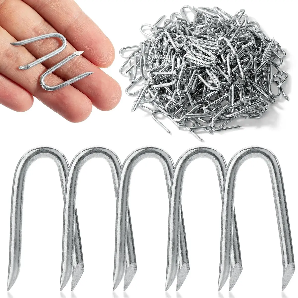 100pcs/200pcs U Fence Staples, Galvanized U Shaped Nails, Staples for Wood Fencing, Barbwire Fence, Durable Outdoor Fencing Supplies
