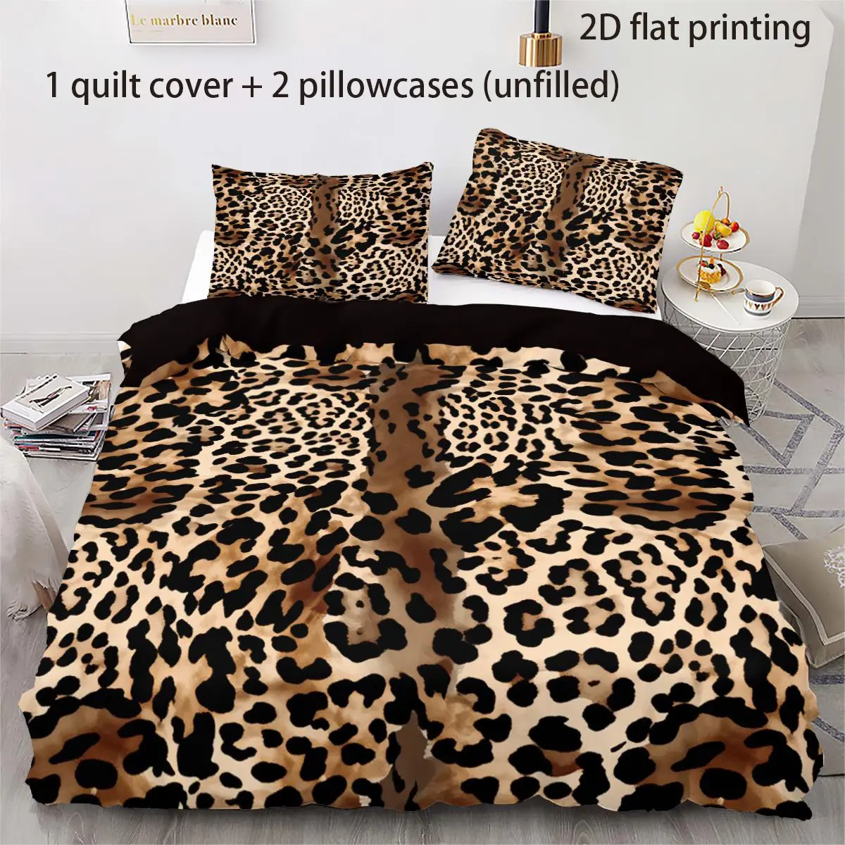 3-piece personalized leopard print Decorative bedding set, including 1 duvet cover and 2 pillowcases (unfilled), made of polyester material, used for bedroom bed decoration