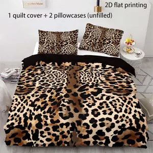 3-piece personalized leopard print bedding set, including 1 duvet cover and 2 pillowcases (unfilled), made of polyester material, used for bedroom bed decoration