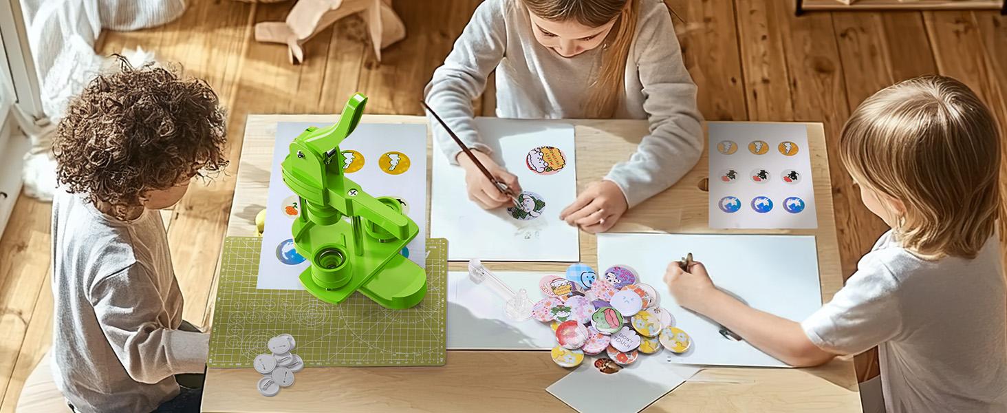 32mm Button Maker Kit – 1.25 Inch Button Maker Pin Badge Press Machine with 100PCS Supply Parts & Circle & Cutting Mat, Perfect for & Birthday Gifts