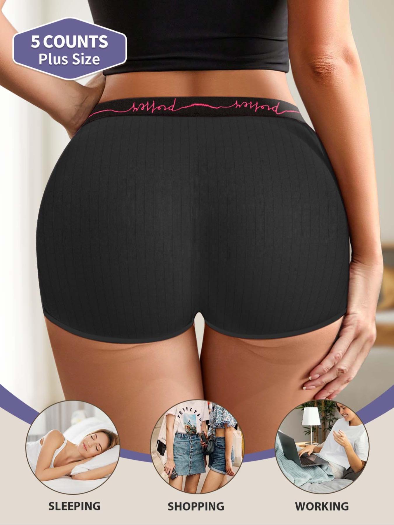 【Plus Size】 Letter Tape Boxer Brief, Soft Comfy Breathable Curvy Panty for Daily Wear, Fit Women's Underwear for All Seasons