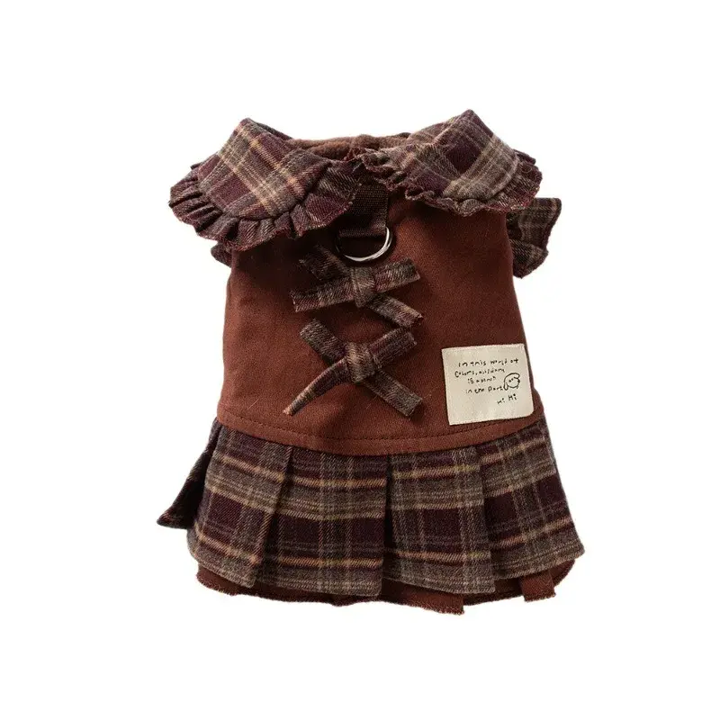 Chic Plaid Dog Dress & Hoodie Set | Cozy Autumn/Winter Pet Apparel | Matching Outfits for Teddy & Small Dogs | Stylish & Warm Fashion